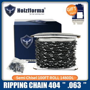 Holzfforma® 100FT Roll .404” .063'' Semi Chisel Ripping Saw Chain With 40 Sets Matched Connecting links and 25 Boxes