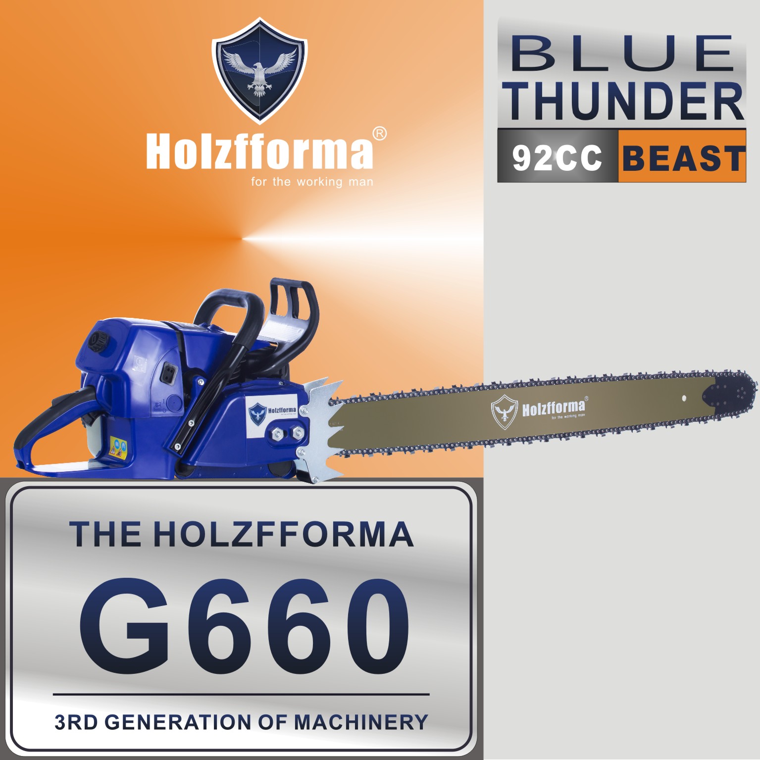 92cc Holzfforma® Blue Thunder G660 Gasoline Chain Saw Power Head Without Guide Bar and Chain Top Quality By Farmertec All parts are For MS660 066 Chainsaw