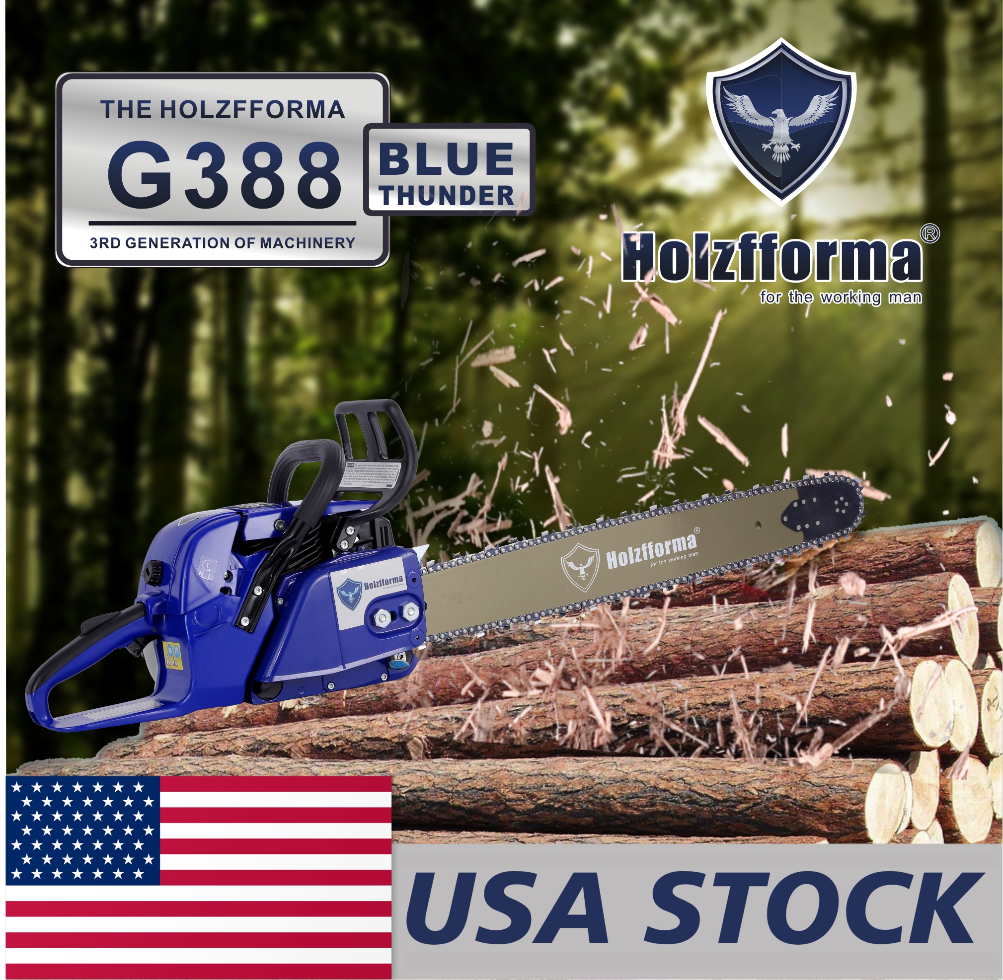 US STOCK - 72cc Holzfforma® Blue Thunder G388 Gasoline Chain Saw Power Head Only Without Guide Bar and Saw Chain All Parts Are For 038 038 AV 038 MS380 MS381 MAGNUM Chainsaw 2-4 Days Delivery Time Fast Shipping For US Customers Only