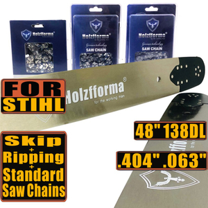 Holzfforma 48inch 404” .063” 138DL Guide Bar & Standard Chain & Ripping Chain & Skip Chain Combo For Stihl MS880 088 070 090 084 076 075 051 050 Chainsaw
