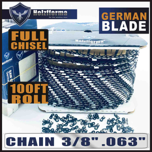 Holzfforma® 100FT Roll 3/8” .063'' Full Chisel Saw Chain With 40 Sets Matched Connecting links and 25 Boxes