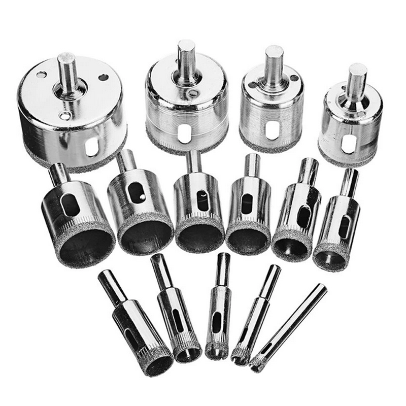 15Pcs 6-50mm Diamond Hole Saw Drill Bit Set Tile Ceramic Glass Marble Drill Bits