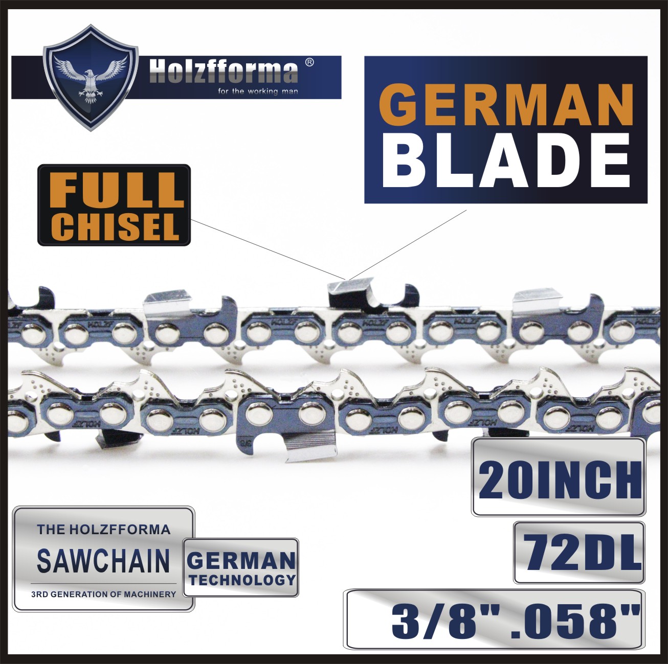 3/8 .058 20inch 72 Drive Links Saw Chain For Husqvarna Chainsaw 61 66 266 268 272 281 288 365 372 385 390 394 395 480 562 570 575