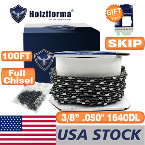 US STOCK - Holzfforma® 100FT Roll 3/8” .050'' Full Chisel Skip Saw Chain With 40 Sets Matched Connecting links and 25 Boxes 2-4 Days Delivery Time Fast Shipping For US Customers Only