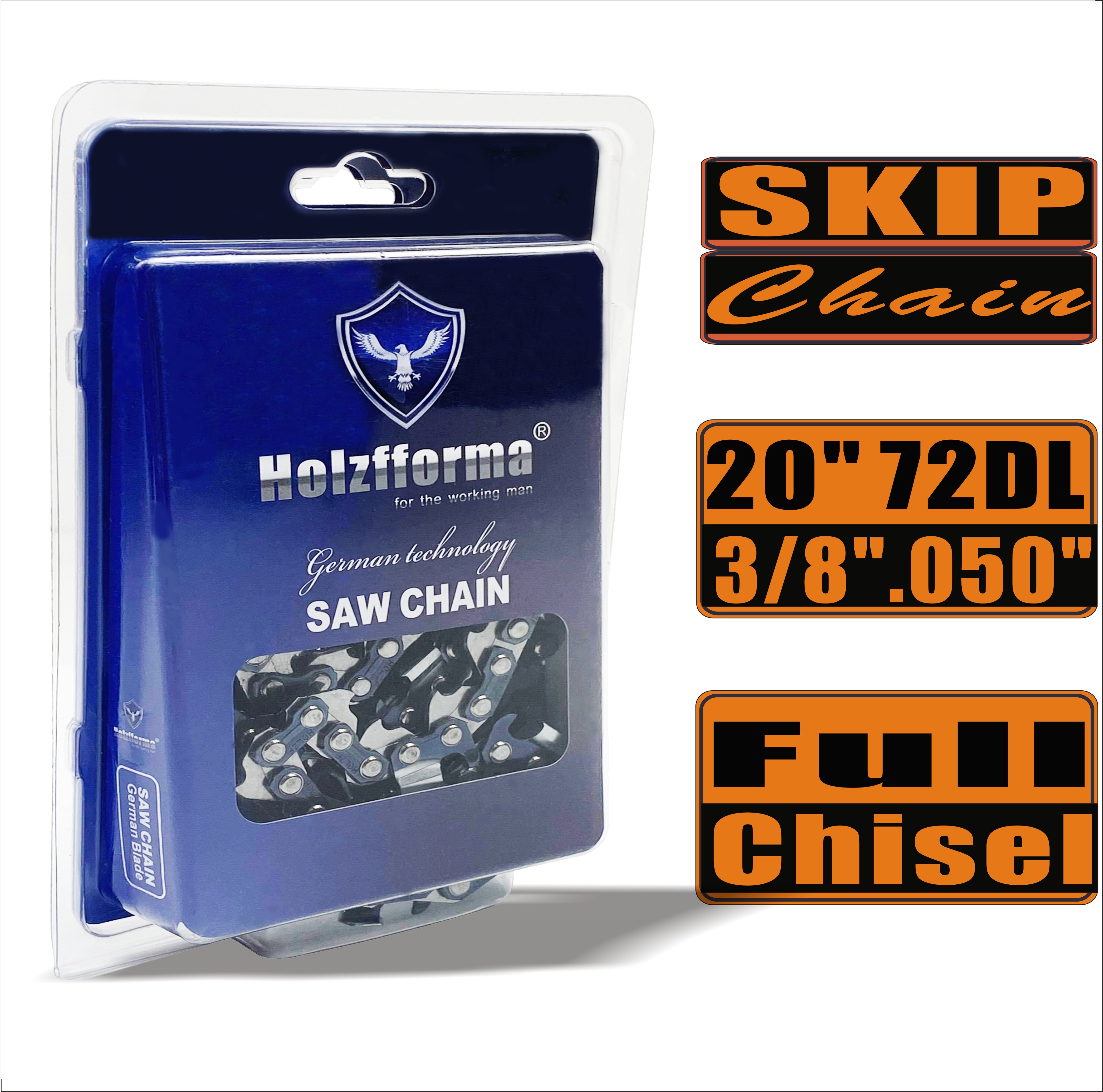 Holzfforma® Skip Chain Full Chisel 3/8'' .050'' 20inch 72DL Chainsaw Saw Chain Top Quality German Blades and Links